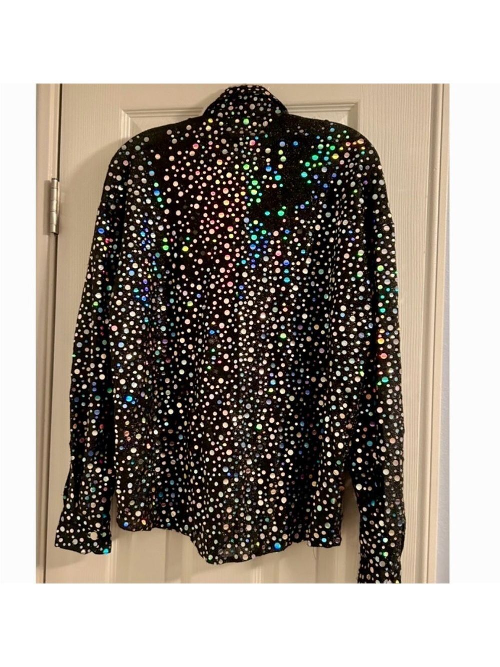 Atlantic Connection Black Bejeweled Sequin Button Down Shirt Size S - Picture 4 of 8